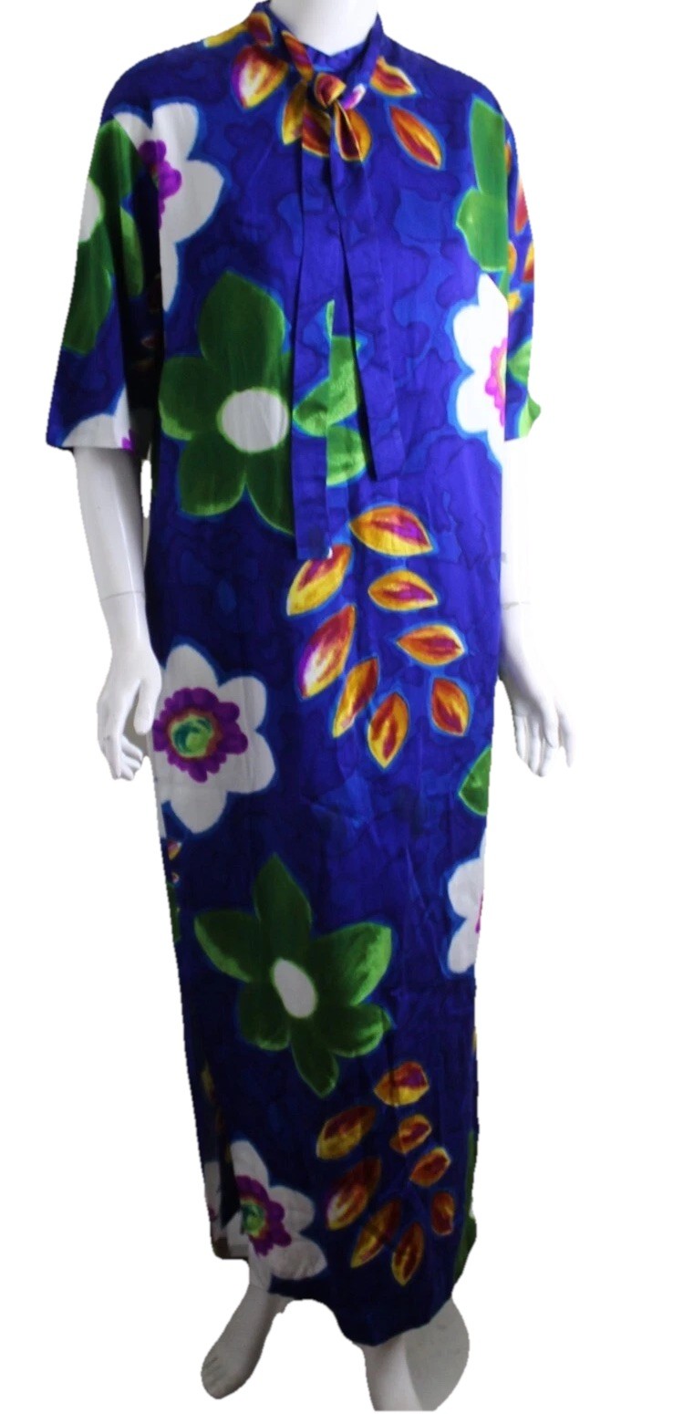 Kamehameha Sz 16 WILD Vintage Hawaiian Art-to-Wear Long Maxi Dress 70s 80s