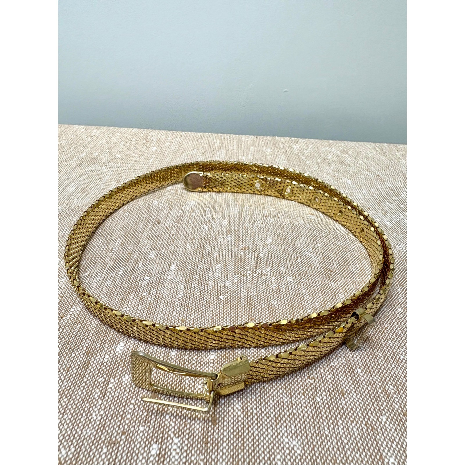 Vintage 70’s/80’s Gold Tone Disco Mesh Belt Metal Adjustable Buckle 36.5in