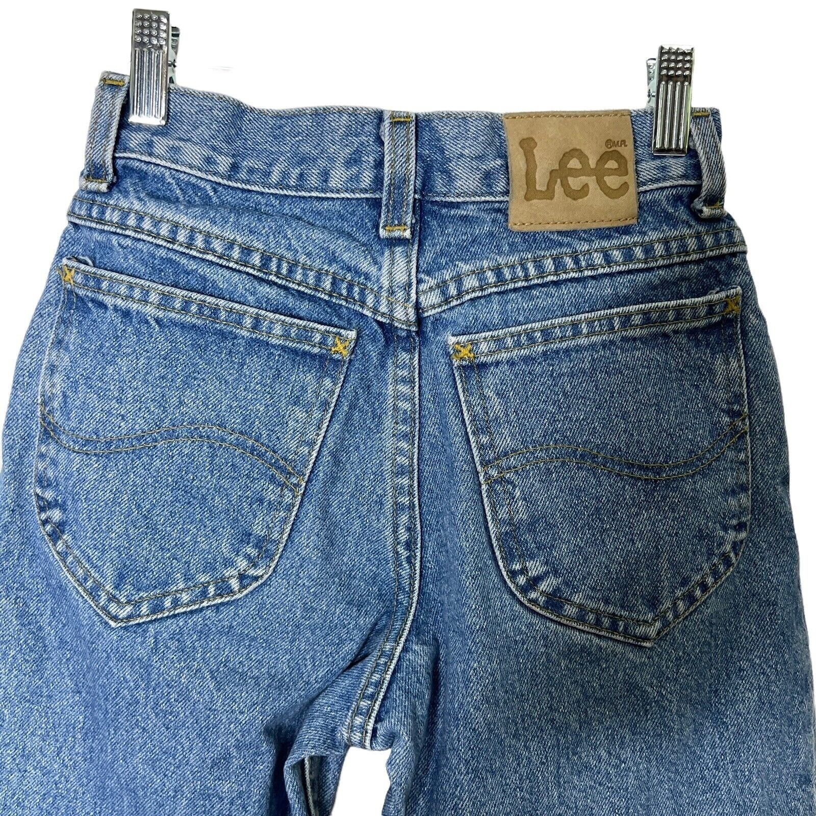 Vtg Lee Mom Jeans Womens 12 Slim 24 x 27 High Rise Blue Denim Tapered Union USA