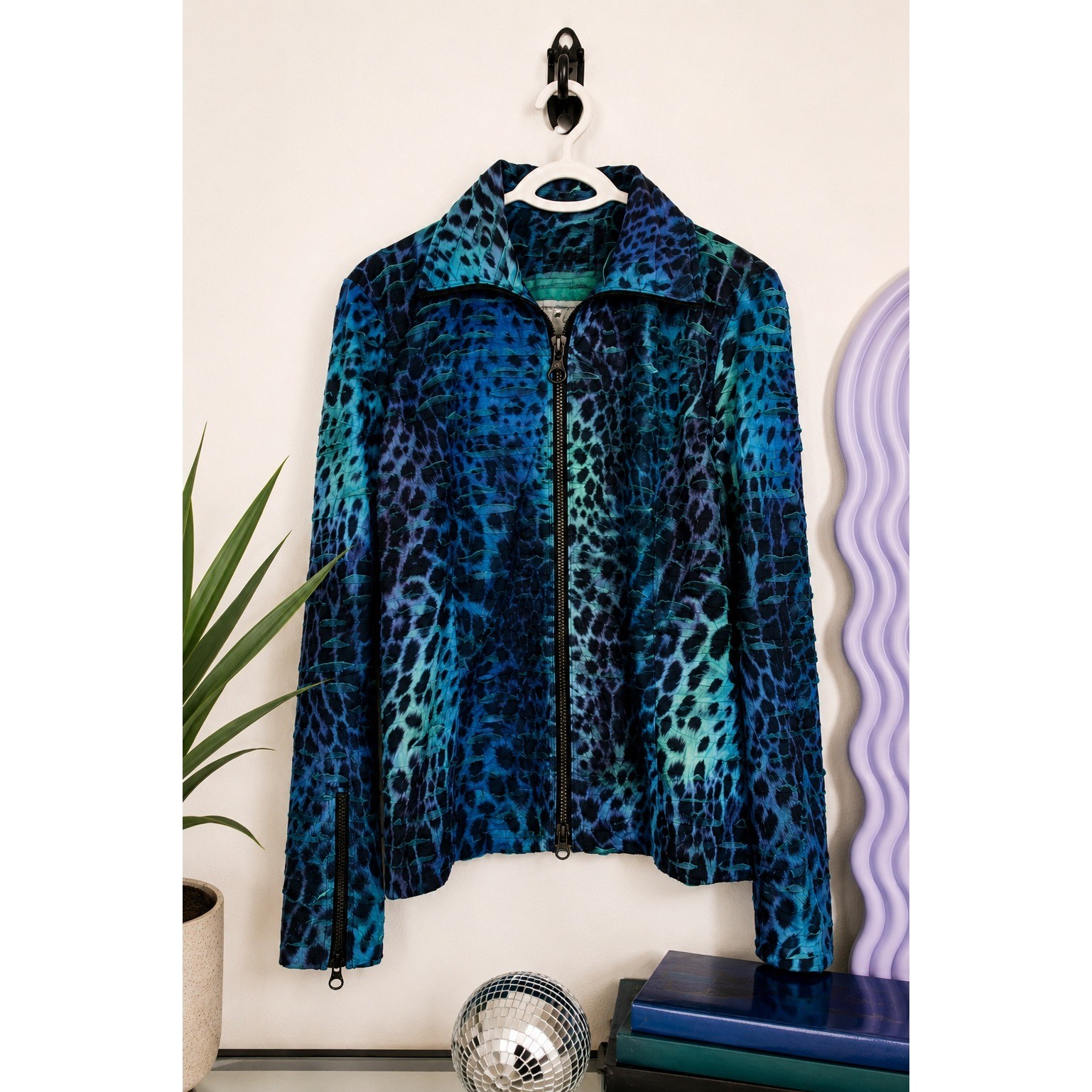 Y2K Animal Print Textured Zip Jacket Art To Wear Cruise Resort Wear L USA