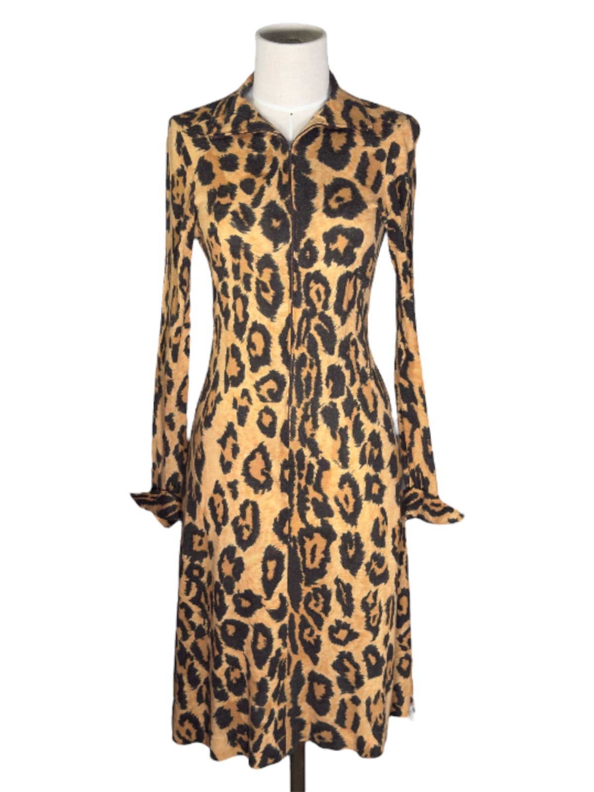 1970s Diane Von Furstenberg Cheetah Print Zippered Dress – Size 8/XXS/XS