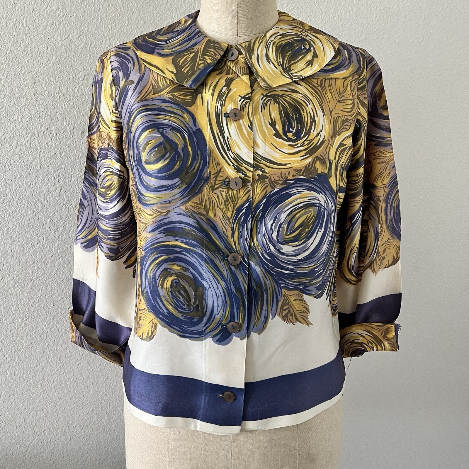 Vtg 60s Westway of Dallas Purple Blouse Hippie Atomic MCM Mad Men Rockabilly M