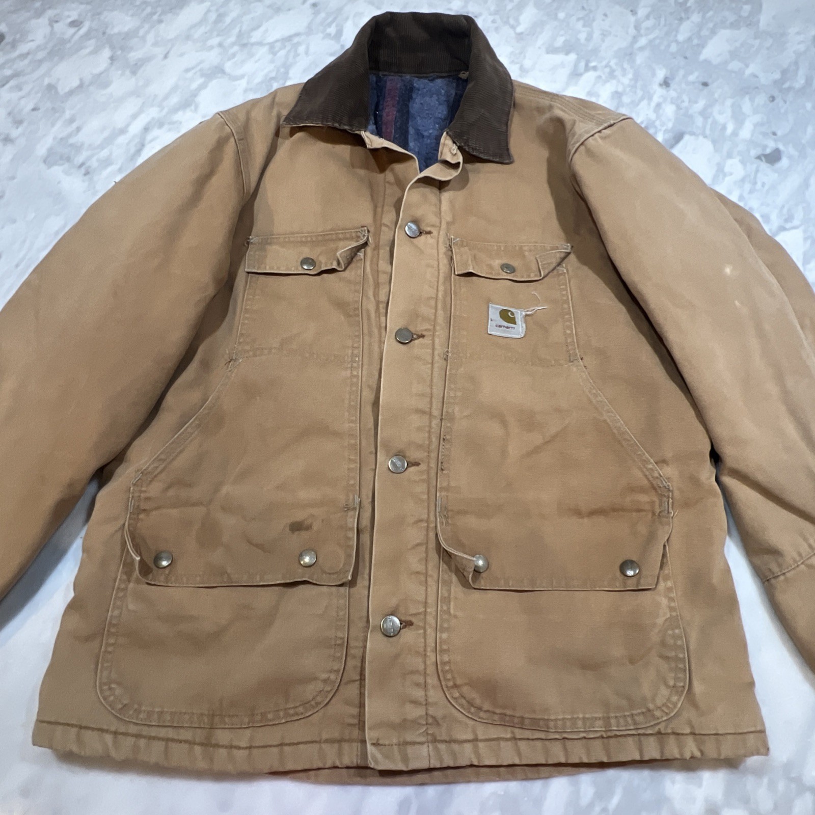 Vintage Carhartt Blanket Lined Duck Canvas Jacket 4 Front Flap Snap Pockets Men