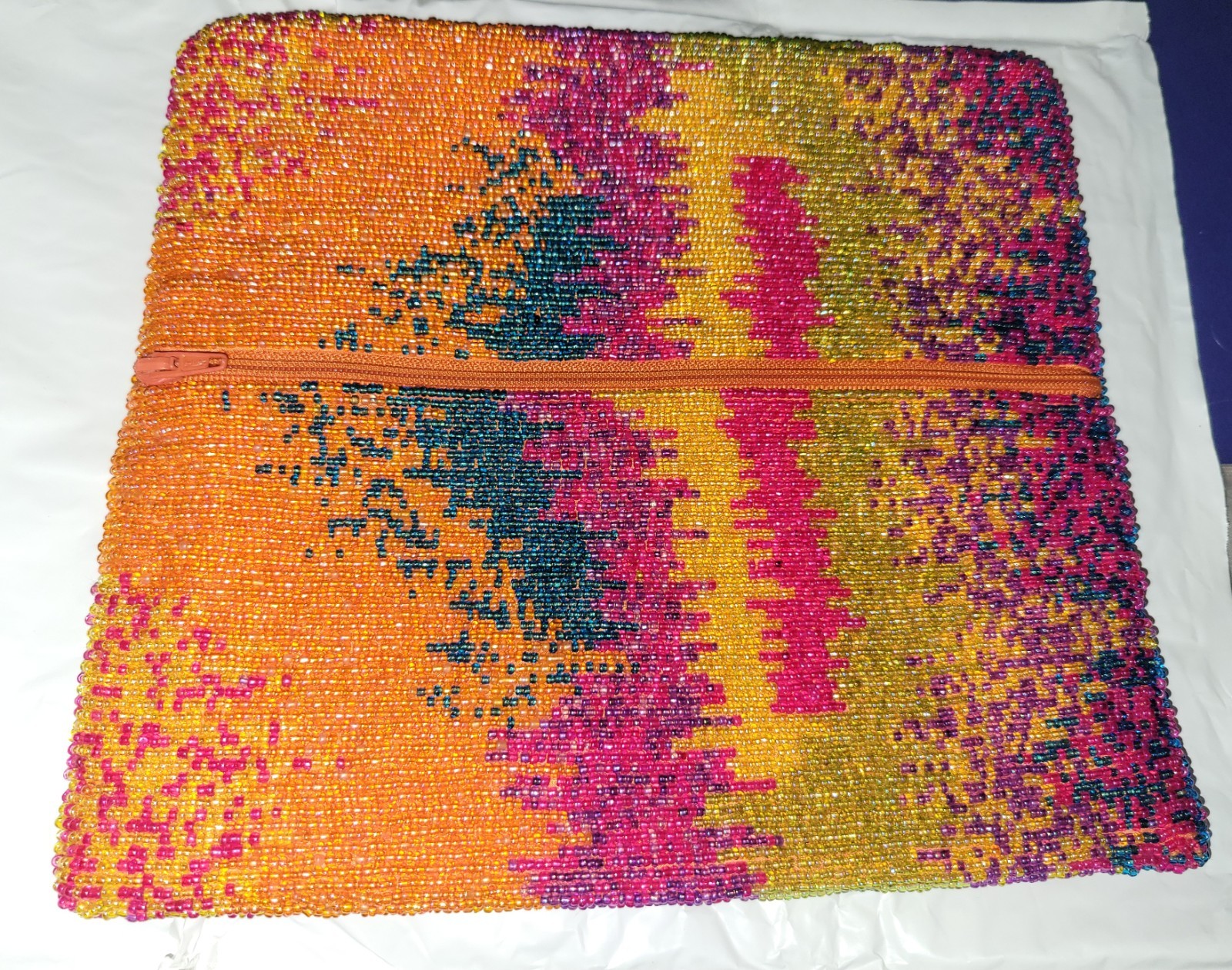 Moyna New York Beaded Clutch Handcrafted Orange Blue Fuchsia Gold Purple