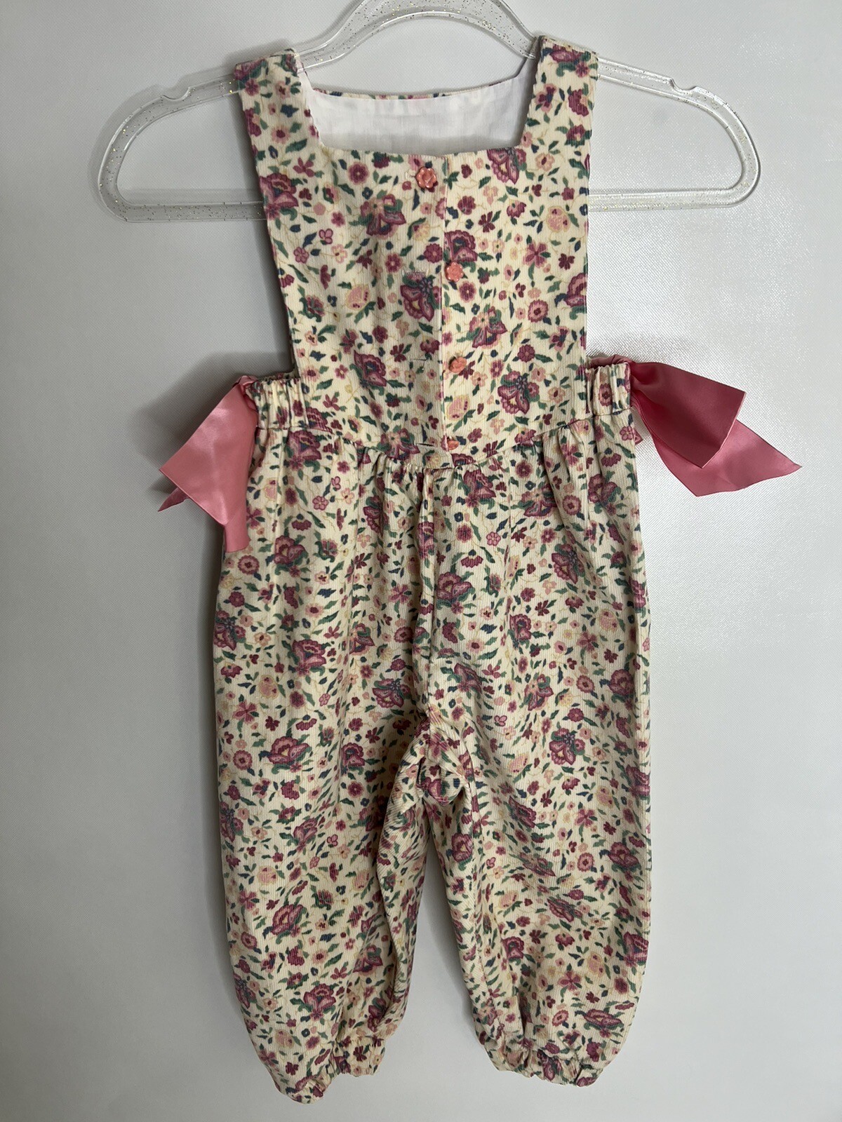 Vintage Chocolate Soup Romper Size 4T Corduroy Floral Print Bows on side