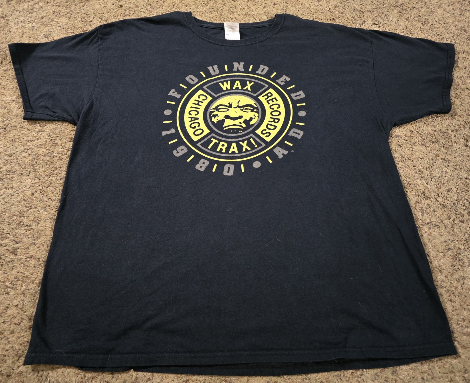 Wax Trax Records Chicago T Shirt Mens XL Black Moonface Logo Industrial Band Tee