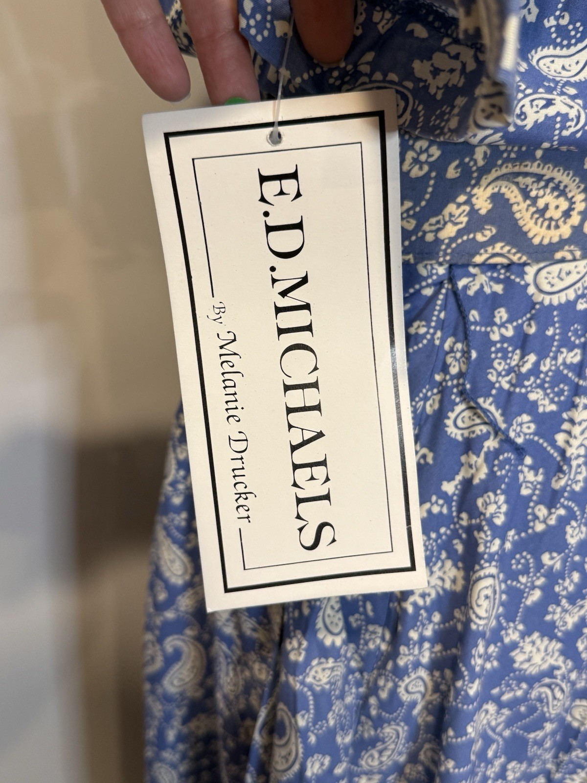 NWT Vintage E.D. Michaels Sz 10 Blue White Paisley Prairie Midi Dress W/Pockets