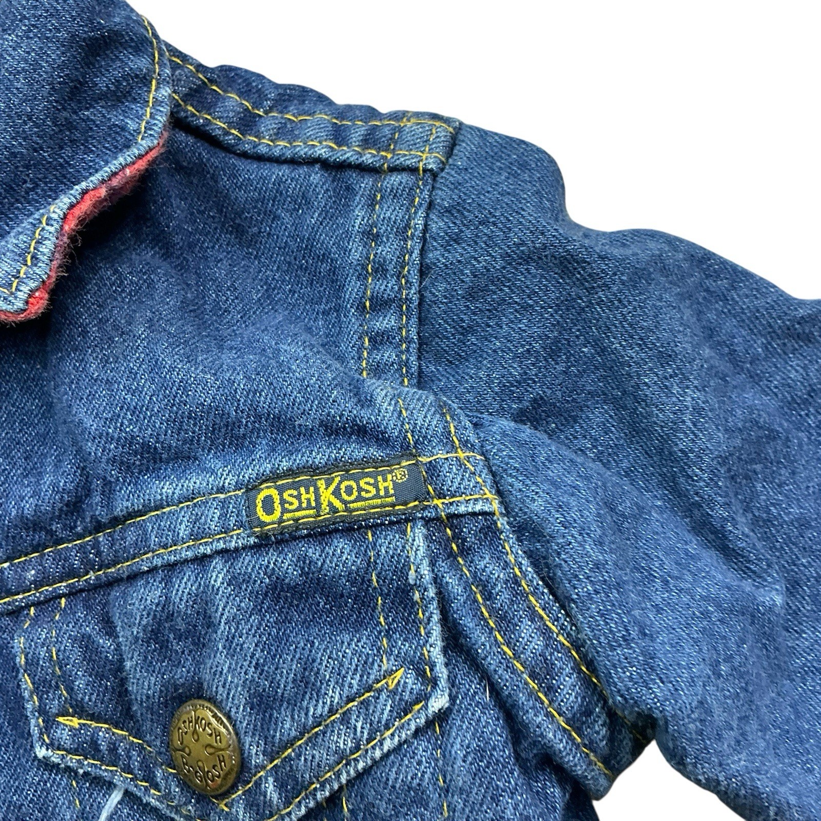 Vintage Oshkosh B’gosh 90s Flannel Lined Denim Trucker Jacket USA 12-18 Mos