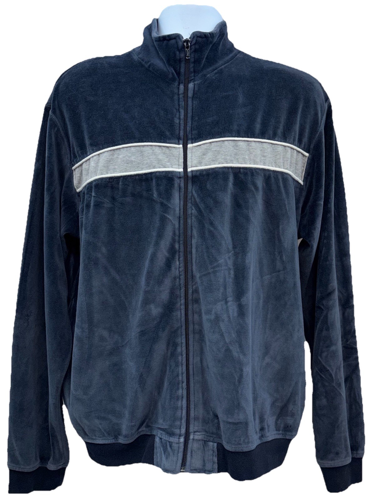 VTG Simply For Sports Men Size M Full Zip Long Sleeve Velour Track Jacket Navy