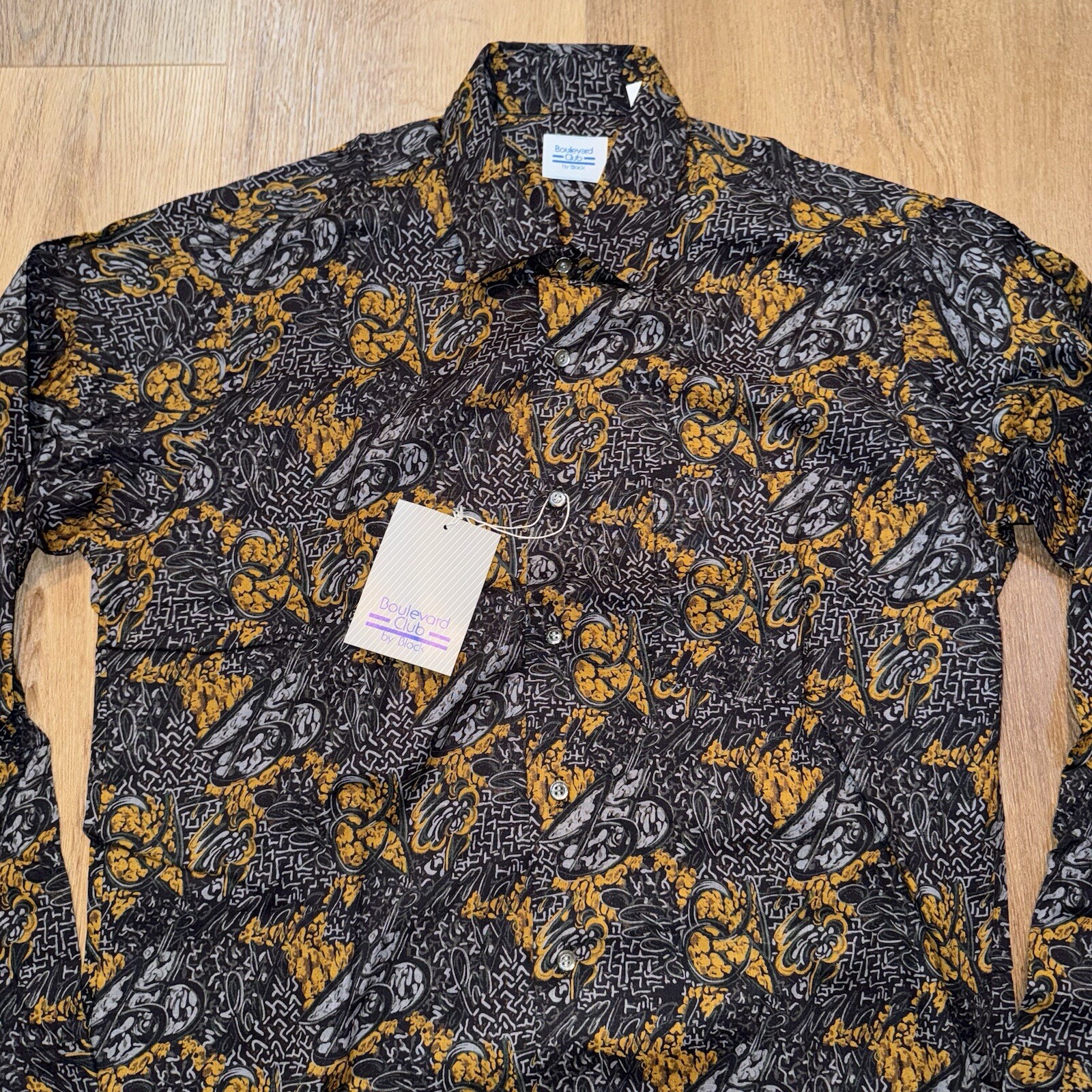 NOS Block Button Shirt Rayon Cotton Miami Vice New Wave Vtg 80s 90s Mens Medium