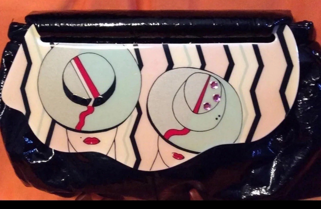 🌝Patricia Smith “LADIES IN HATS” MOON BAG. Black Clutch/Shoulder. USA 👋-MADE.