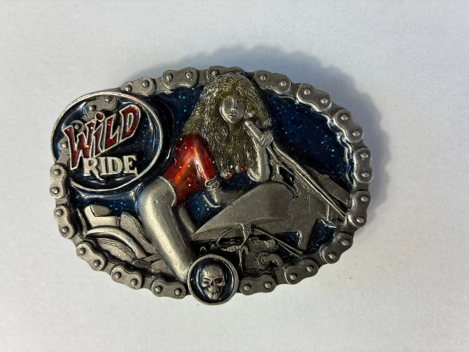 Wild Ride Motorcycle Belt Buckle Antique 1994 C+J Inc Made In USA