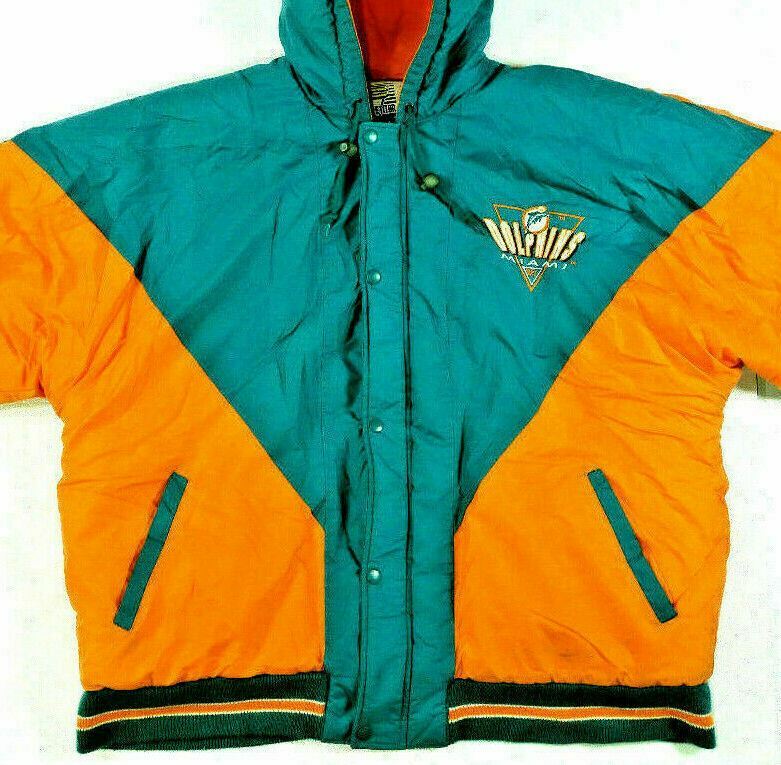 VINTAGE Competitor NFL Colorblock MIAMI DOLPHINS Winter JACKET COAT Adult XL