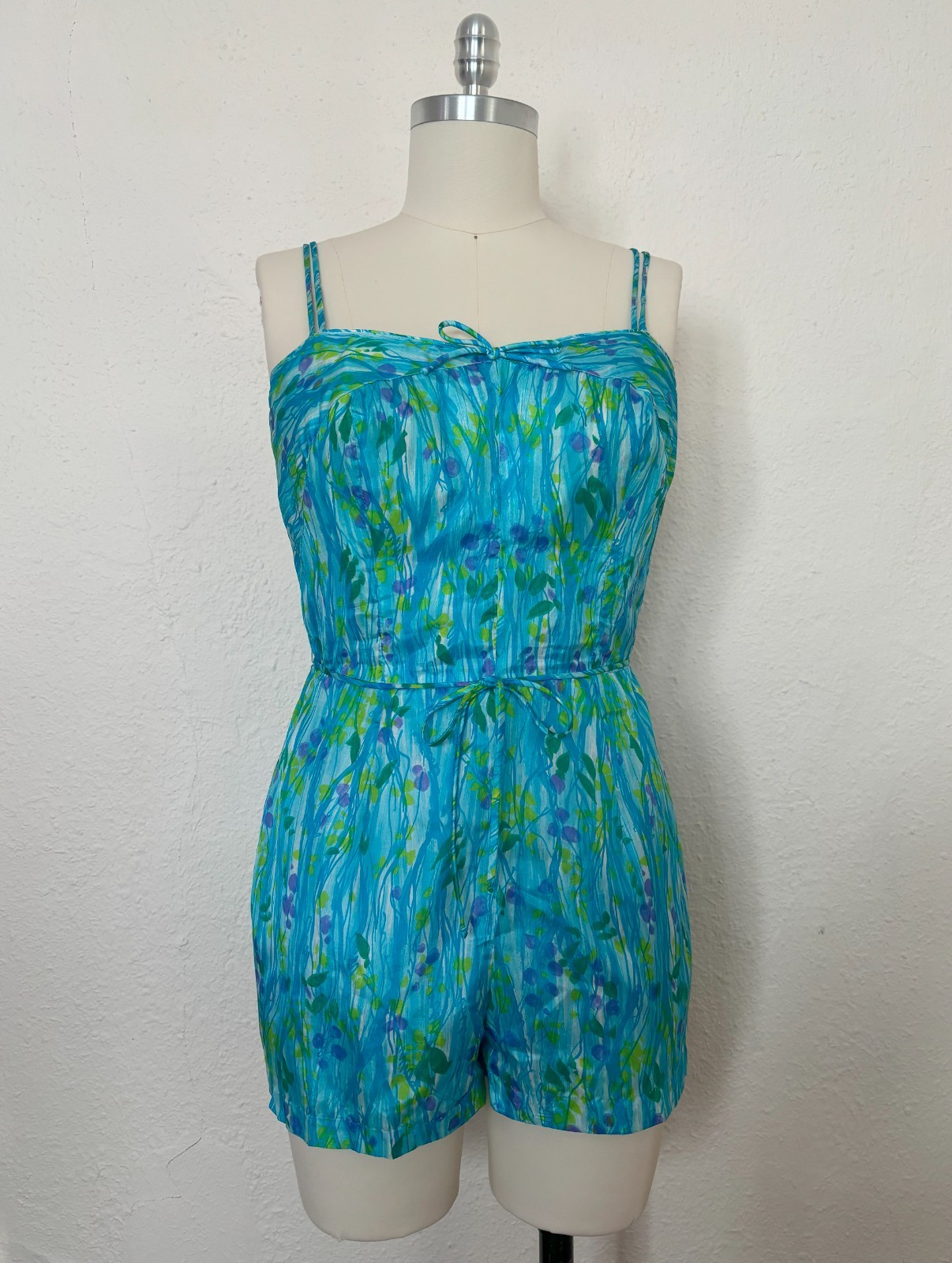 1950s Watercolor Floral Playsuit/Swimsuit by GaBar, Medium to Large