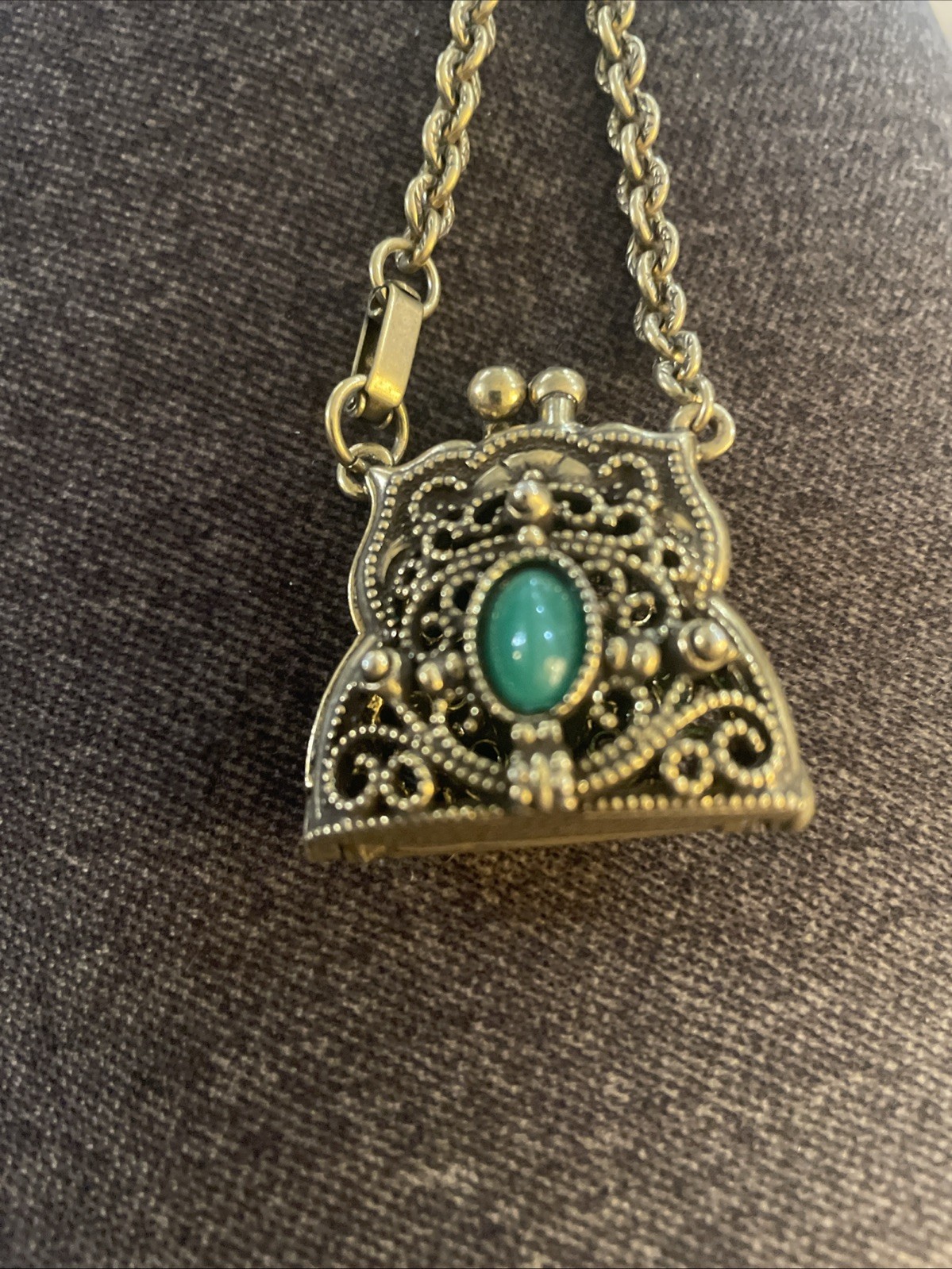 Vintage Small Metal Purse W/ Green Stone. An accessory not actual purse**