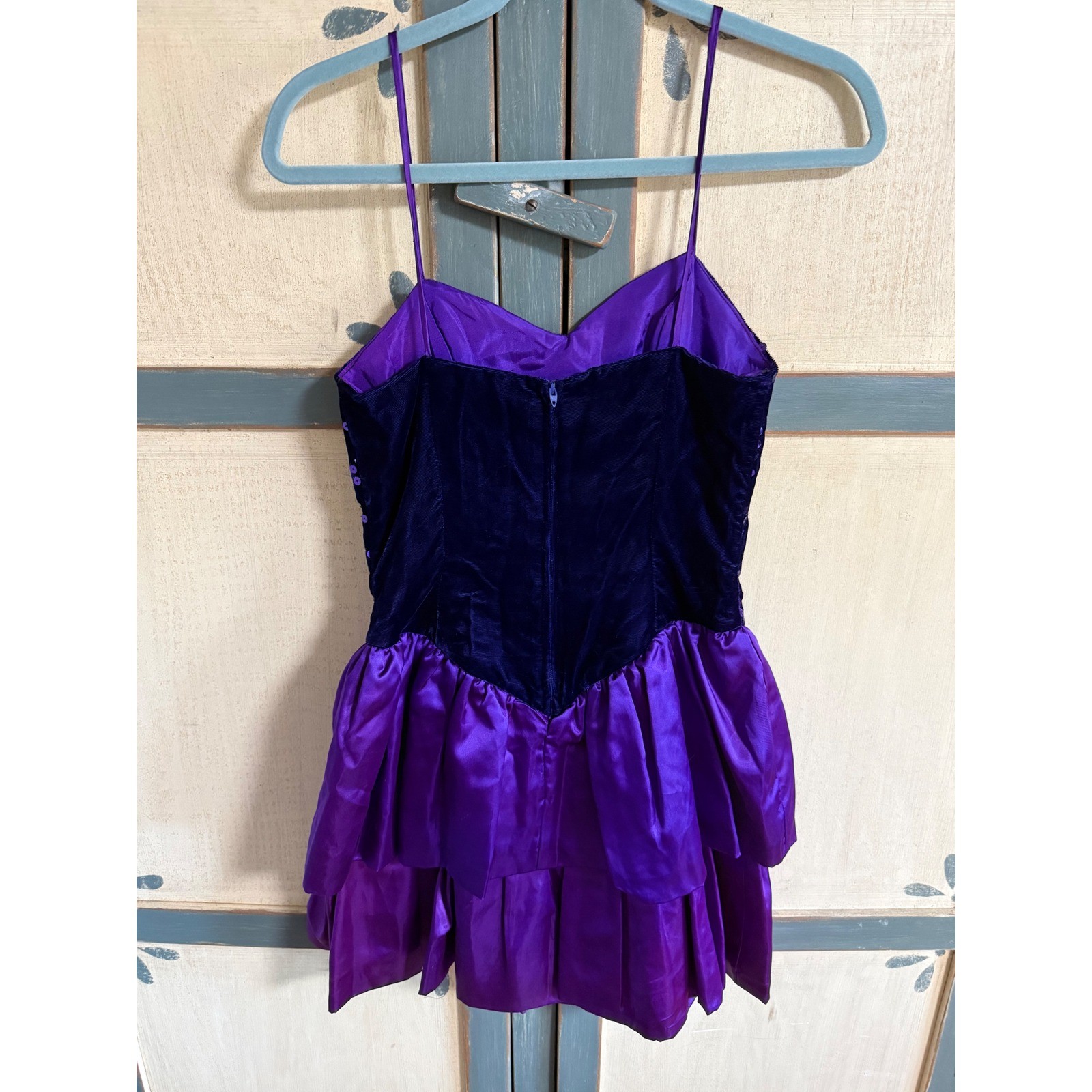 Notorious Vintage 80s Purple Sequin Velvet Satin Tiered Party Dress Size 5 Prom