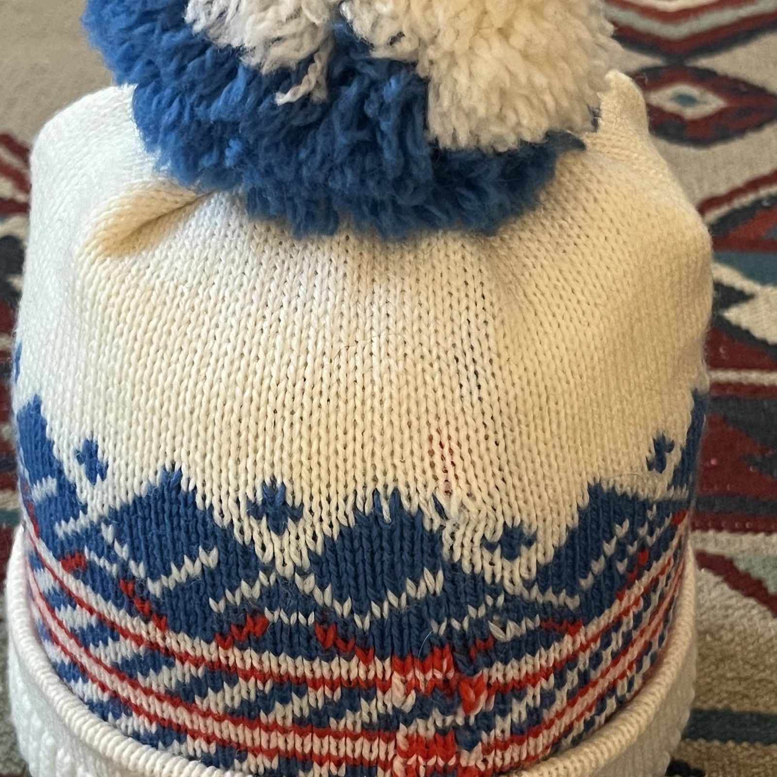 Vintage 80s Nordic Knit Wool Winter Cap Adult NOS New Beanie Hat