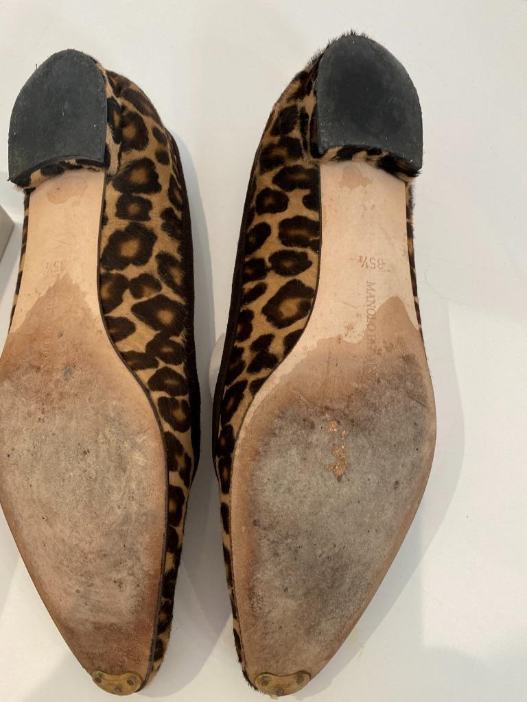 Manolo Blahnik Vtg Shoes Leopard Pony Congo Ballet Flat 5-1/2 Bergdorf $515 Box