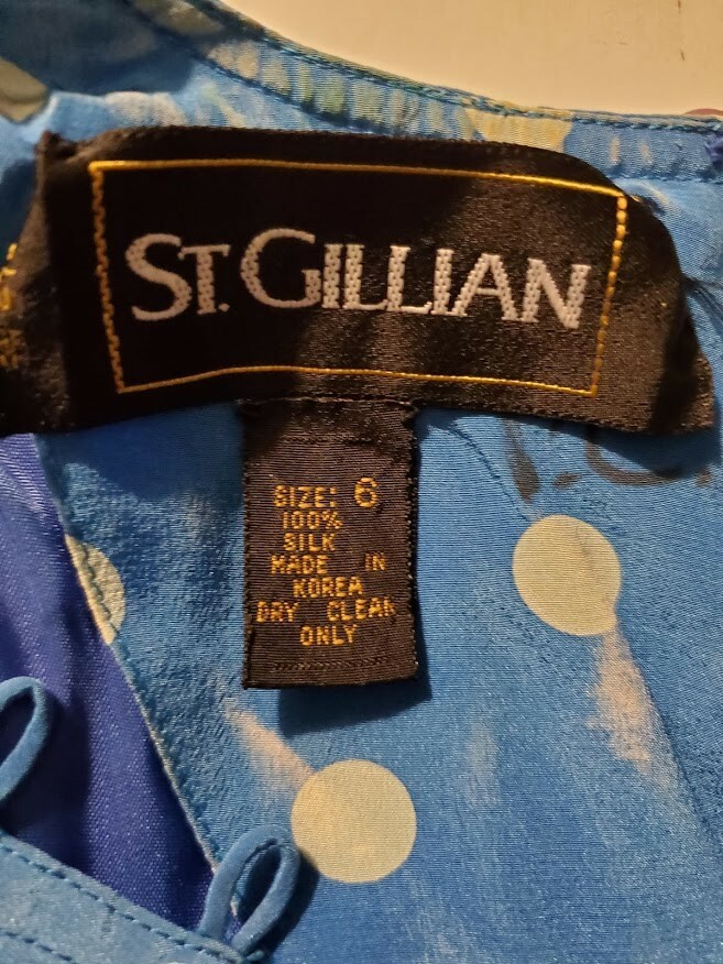 VINTAGE St. Gillian Silk Blue White Polka Dot dress Size 6