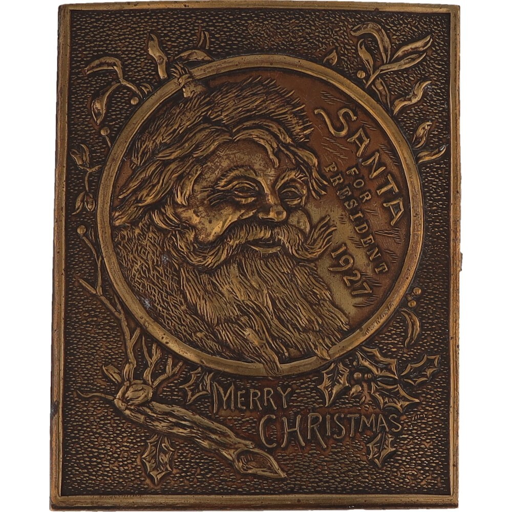 Brass Santa Claus President 1927 Merry Christmas Holiday Xmas 1970s Belt Buckle