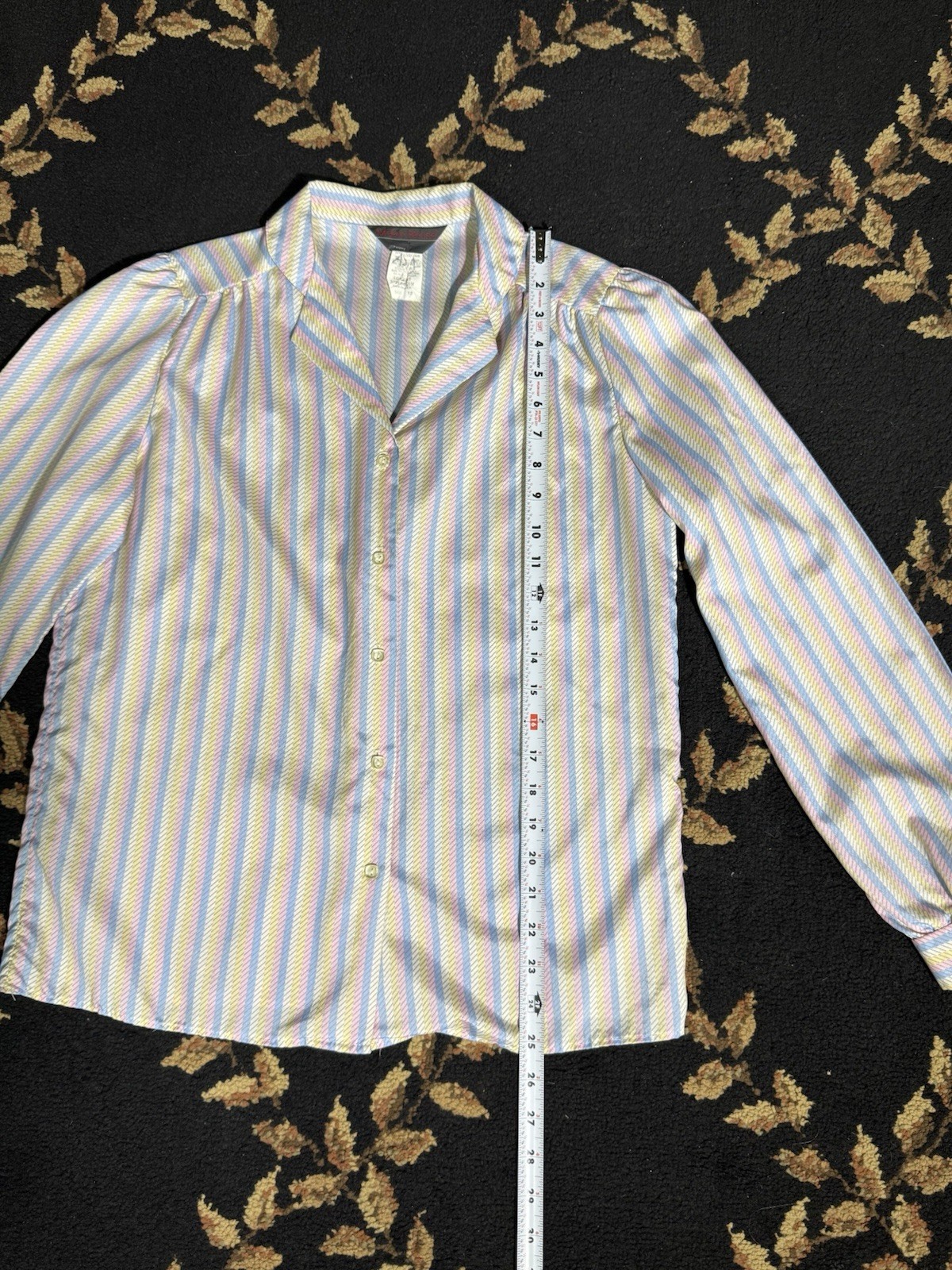Vintage 80s Pastel Rainbow Blouse Pearl Button Perfect Match Size 12 Made In USA