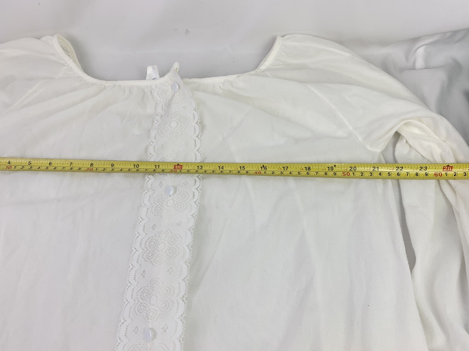 Vtg Beige Button Nightgown w/lace Acetate Nylon Large Romantic Cottage core