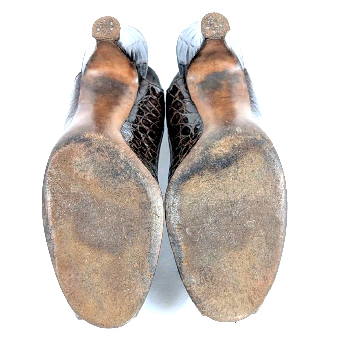 ​Vtg 1940s I Miller Genuine Alligator Peep Toe Slingback Heels Pumps Womens 7AAA