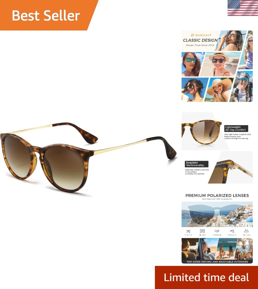 Lightweight Bronze Polarized Round Sunglasses – Retro Classic Style for Outdoors