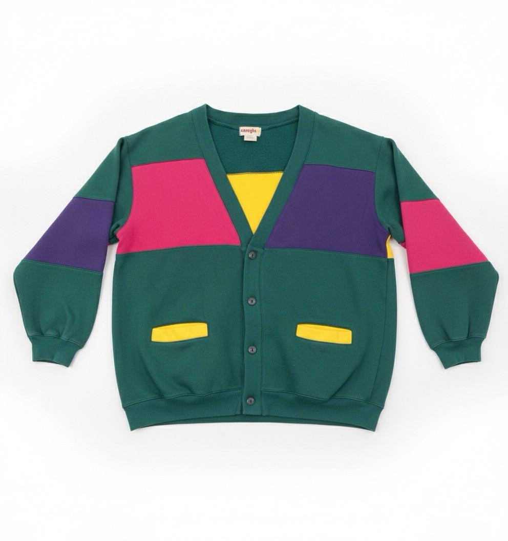 Vintage Energie bi currants Colorblock Cardigan Sweatshirt Green Pink Large