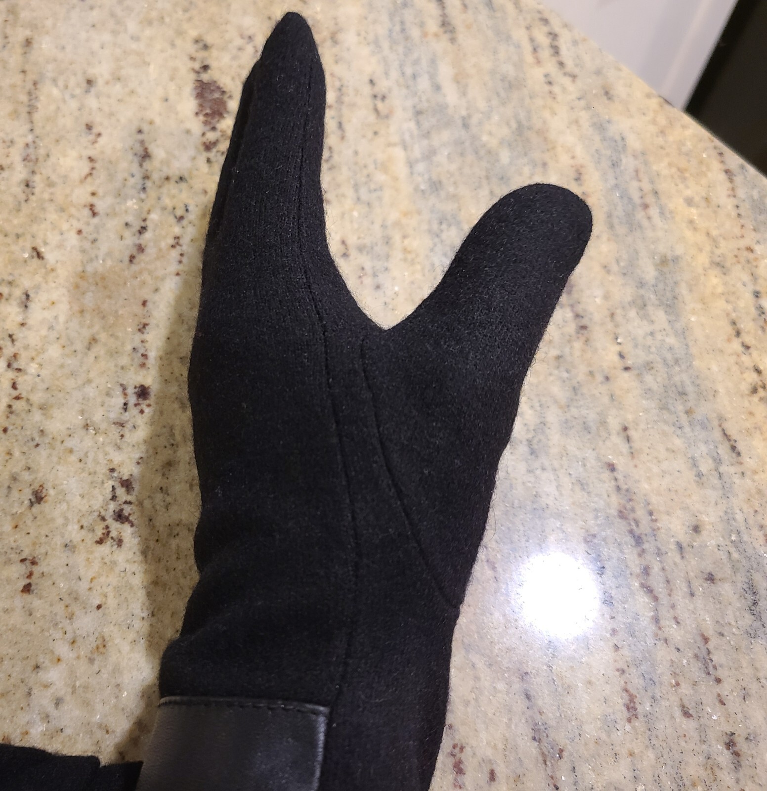 New! Size L XL Black Wool Tight Knit Leather Wrist Velvet Lined 9.5″ Gloves