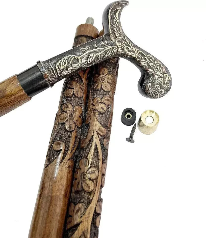 Brass Foldable Walking Stick Cane Wooden Brass Handle Gift for Men &Women Choice