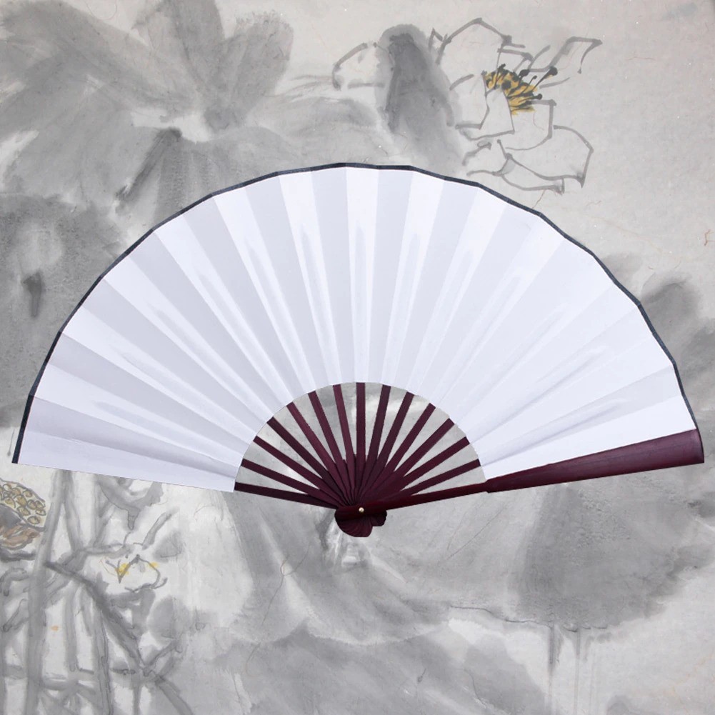 Folding Fan Silk Hand Fan Chinese Cloth Blank Wooden Bamboo Calligraphy Paint
