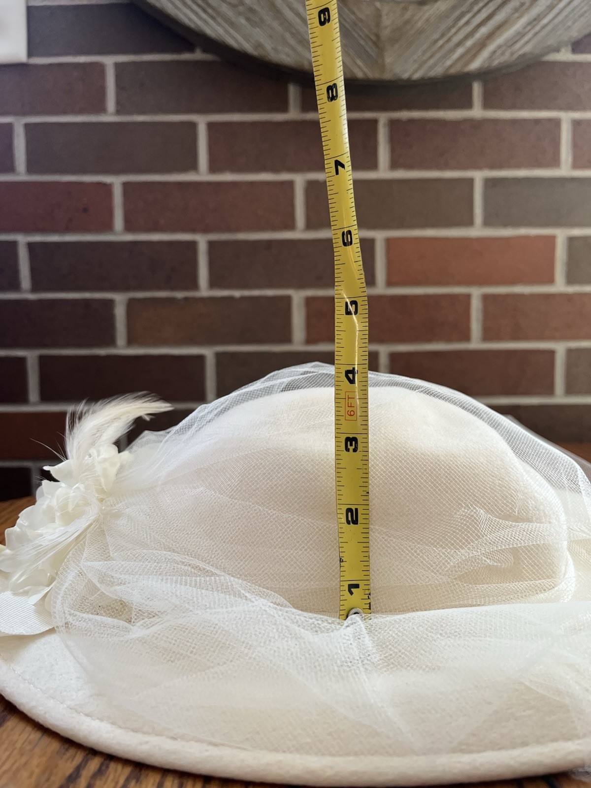 Vintage Ivory Geo W Bollman Doeskin Felt 100% Wool Brimmed Hat Flower/Bow & Veil