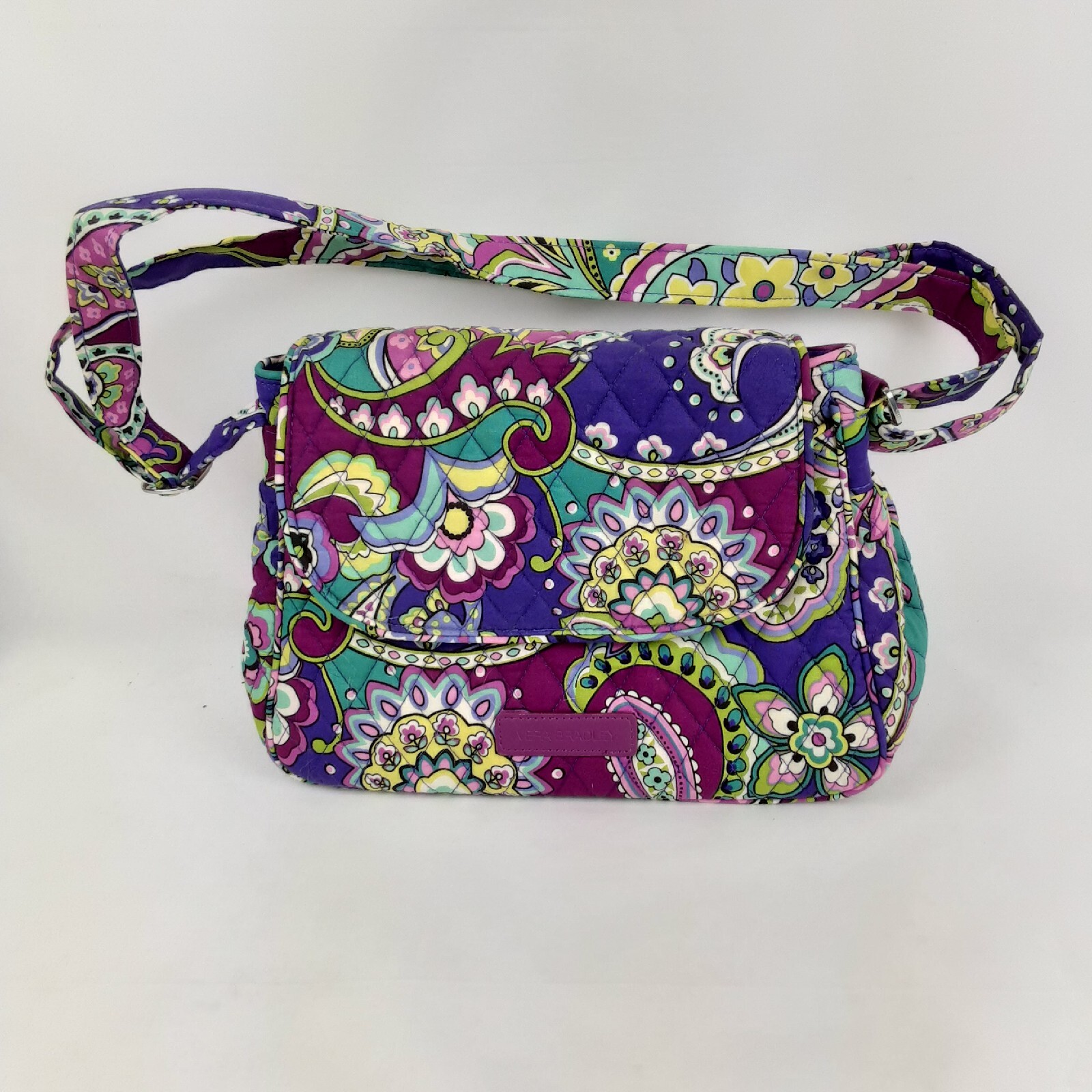Vintage Verra Bradley Medium Flap Crossbody Heather Purple Multi-Color Purse