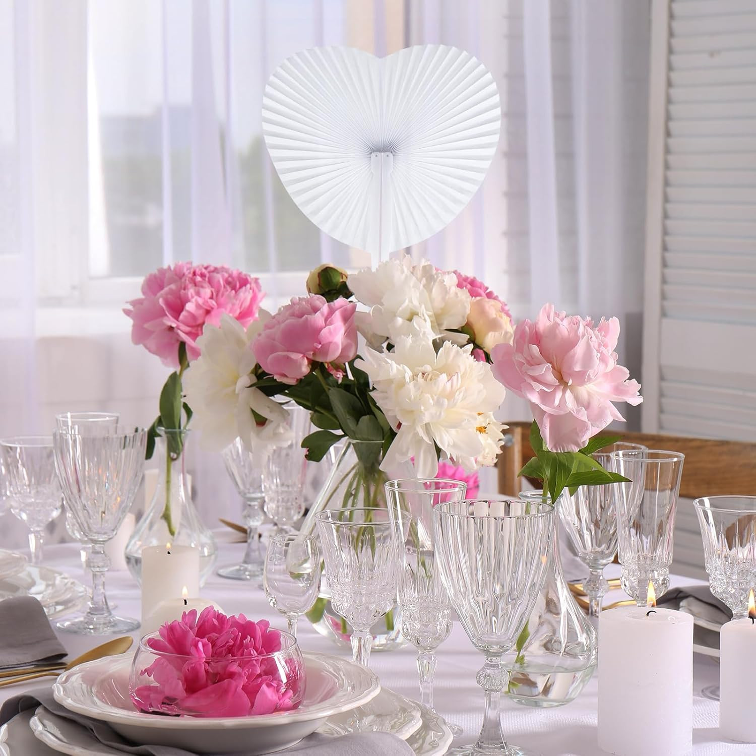 60 Pack White Paper Folding Hand Fans Wedding Party Favors DIY Decor Bulk XL