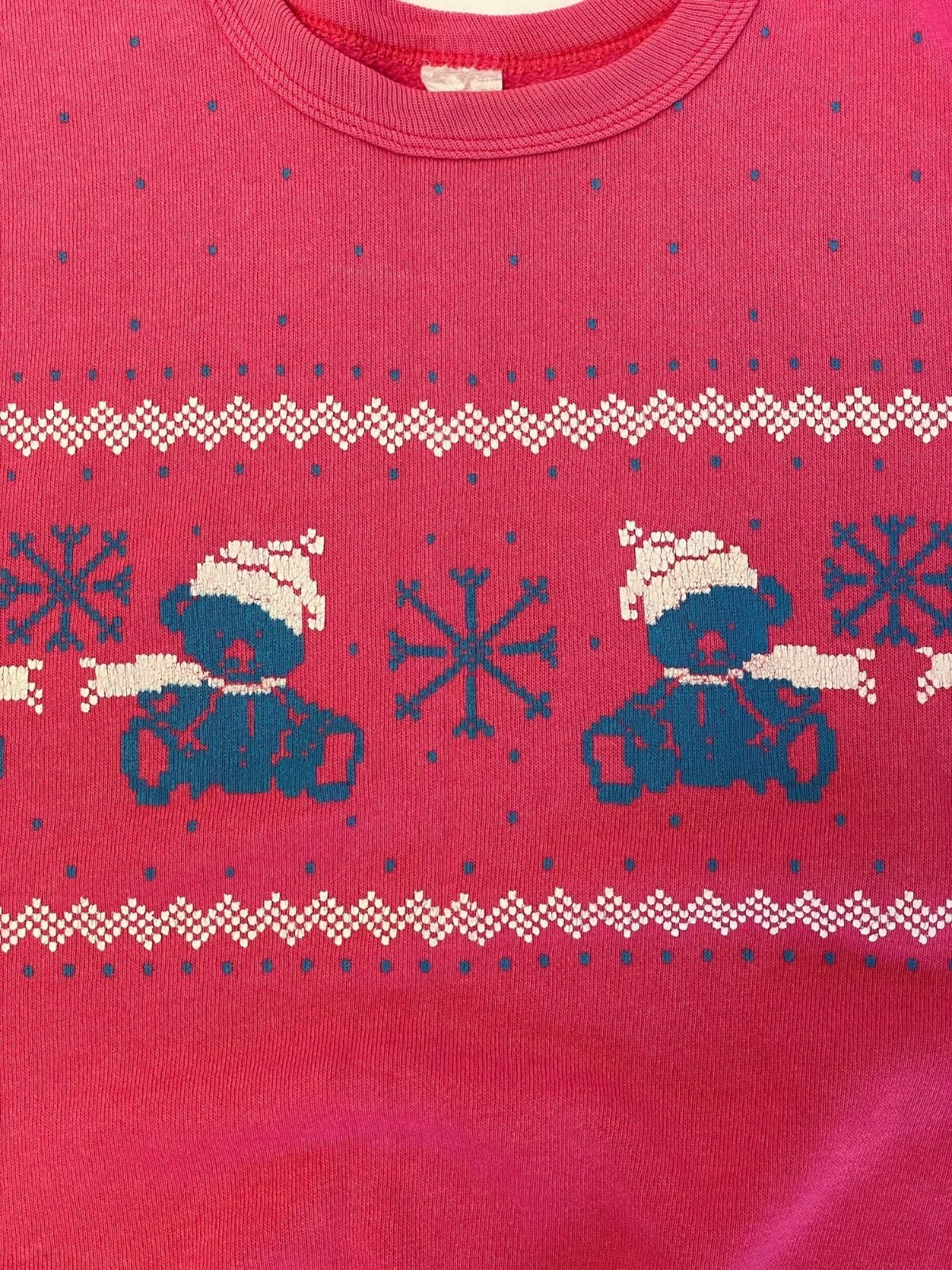 Vtg 80’s Pink Blue Painted Snowflakes TEDDY Bears Kawaii Fairy Kei Sweatshirt M