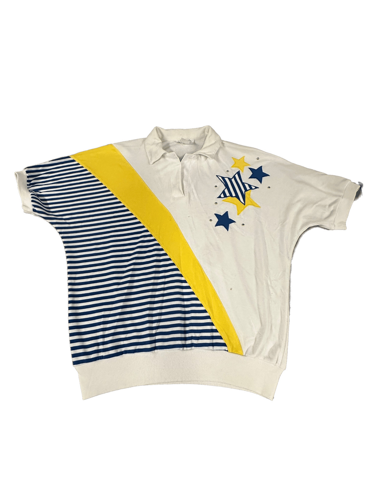 Adolfo Sport Womens Vintage 80s Polo Shirt Batwing Sleeve Stars Multicolor
