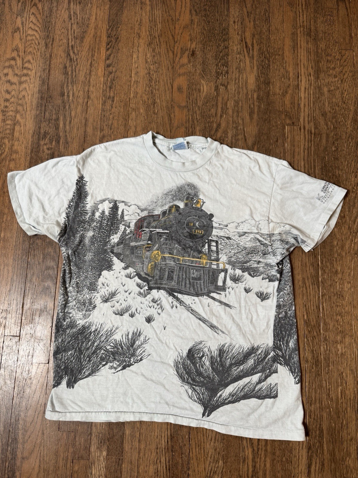 Vintage 90s Grand Canyon Railway Train T-Shirt Wrap Around Graphic XL USA Made
