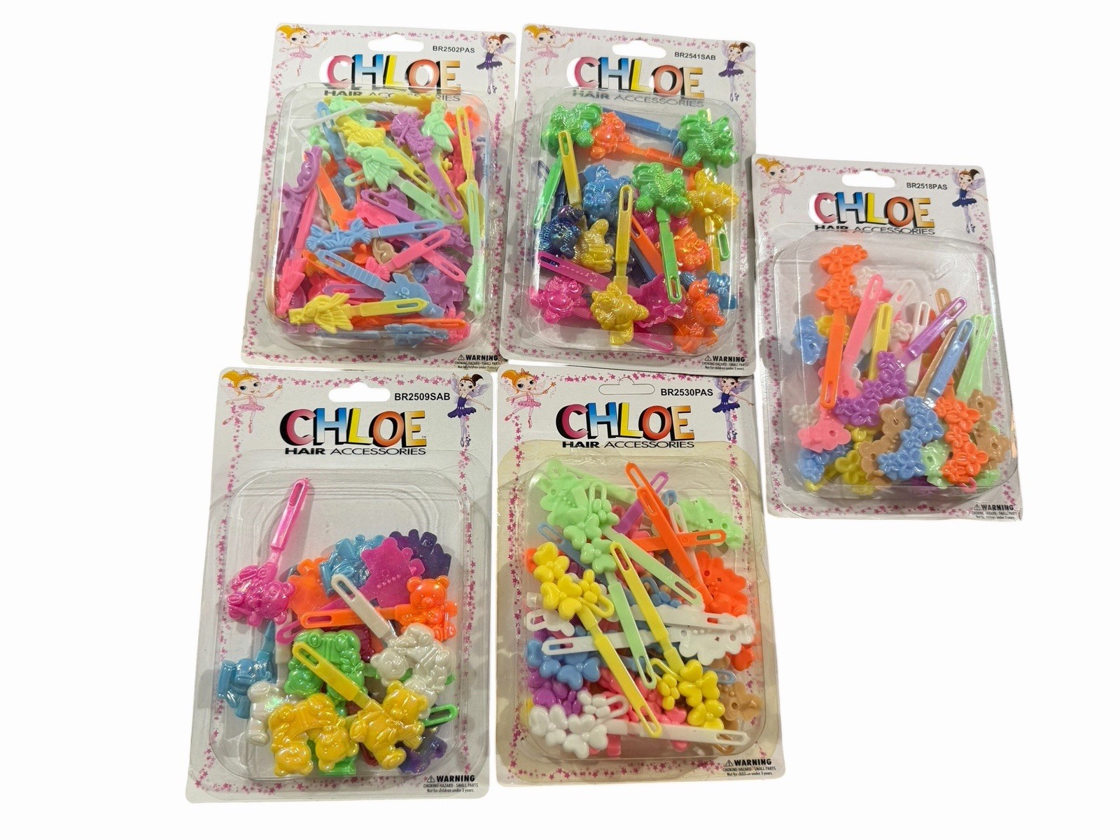 Vtg Chloe Hair Accessories Assort. of NIP 5 Pack Bears, Floral, Birds