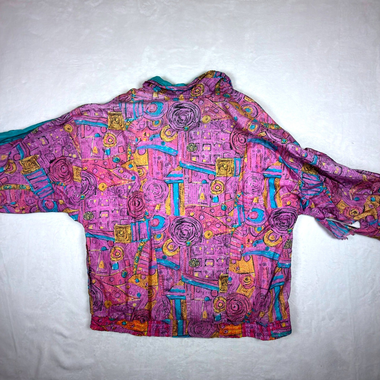 Vintage Lavon Abstract Print Windbreaker Jacket Purple Teal Large 80s 90s Retro