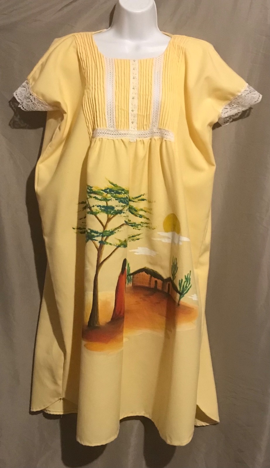 Vintage Handmade Latin American Inspired House Dress Hand Painted Art to Wear