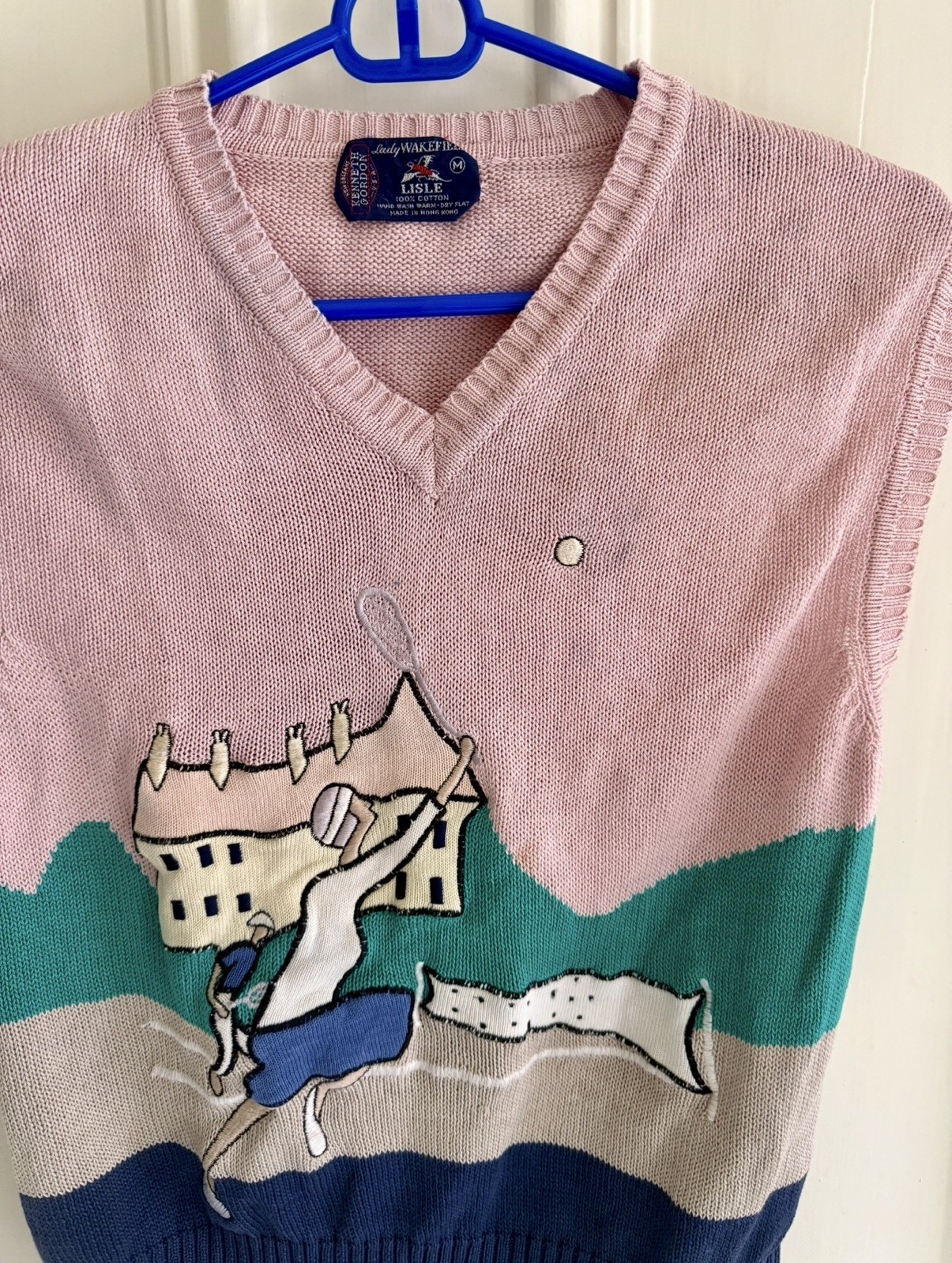 80s Vintage Wakefield Sweater Vest M Embroidered Tennis USA 100% Cotton