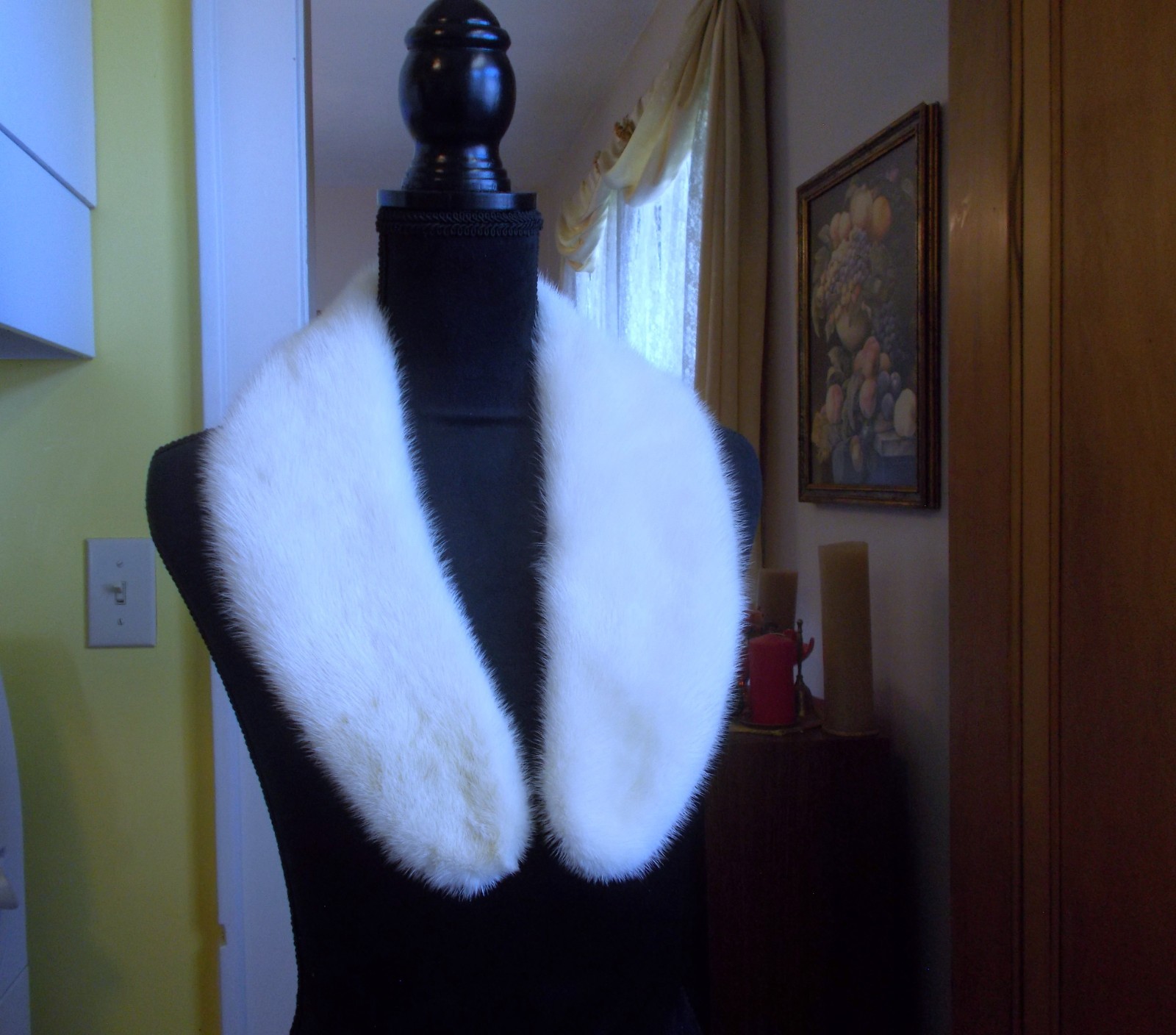 Vintage Off White Ivory Mink Fur Collar Scarf Neck Warmer 33″ Beautiful