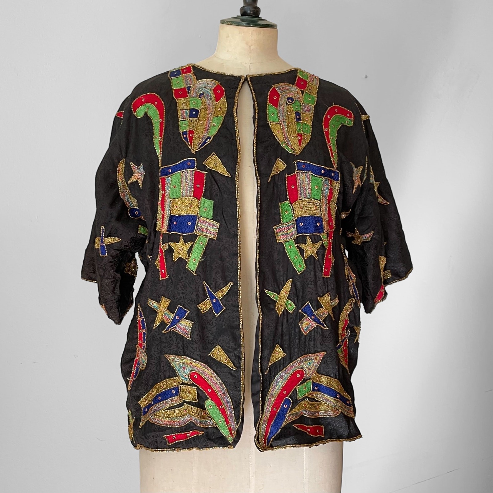80s VTG Beaded Evening Jacket Abstract Metallic Embroidery Rayo India Bolero
