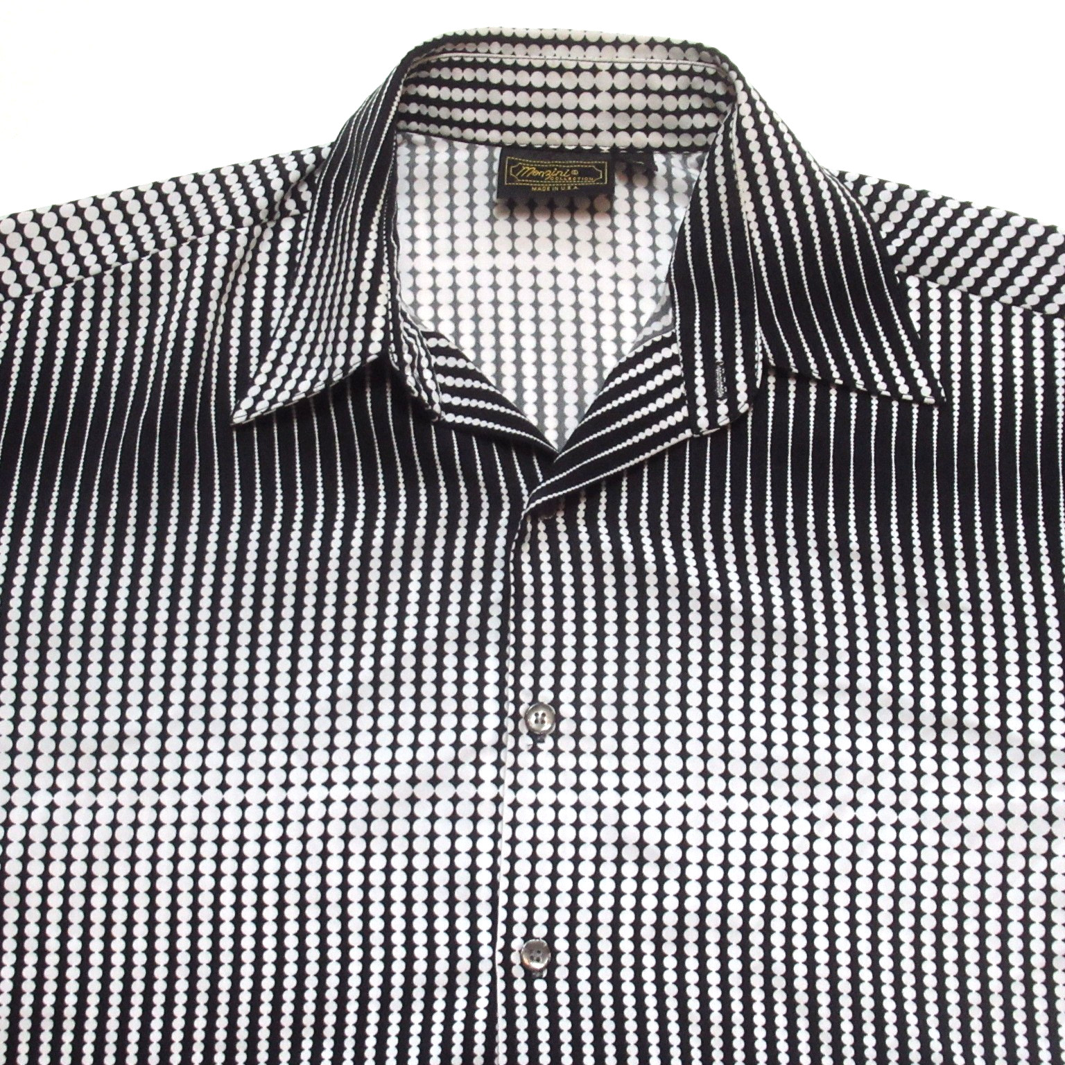 Vintage Monzini Collection Button Shirt Black White Geometric Optical Illusion