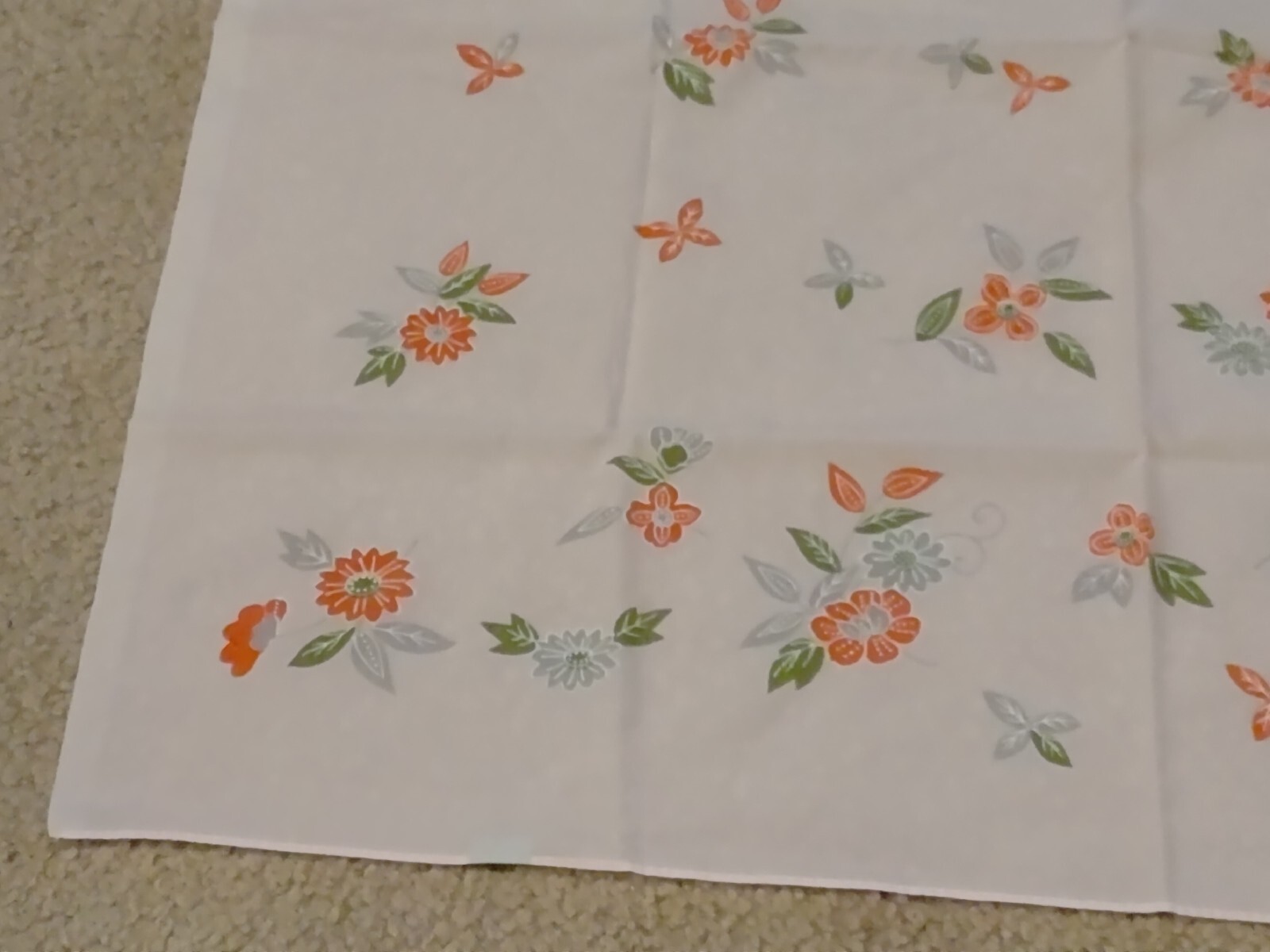 Vtg Nylon Scarf Sheer Pink Orange White Gray Green Flowers 27” x 27″ Light 1960s