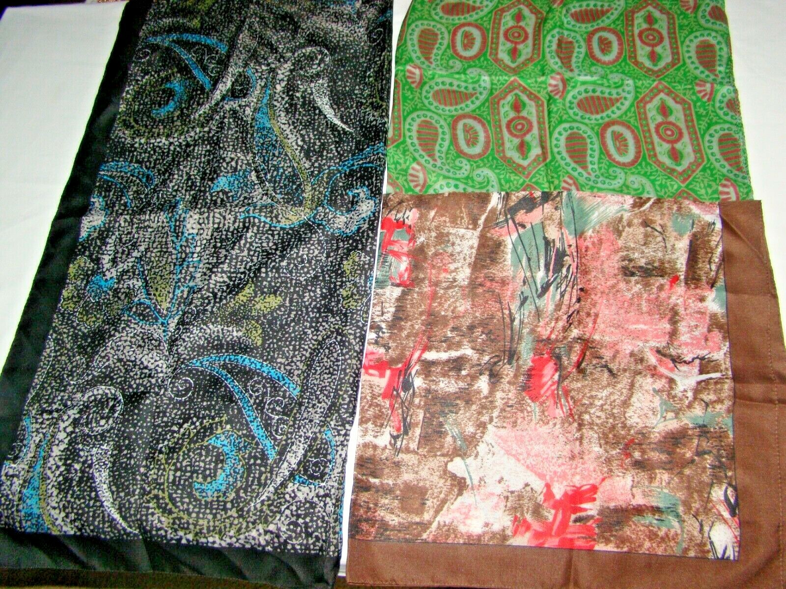 Vintage Italy Lot of 3 Green Black Brown Woman Square Scarf Scarves 30″