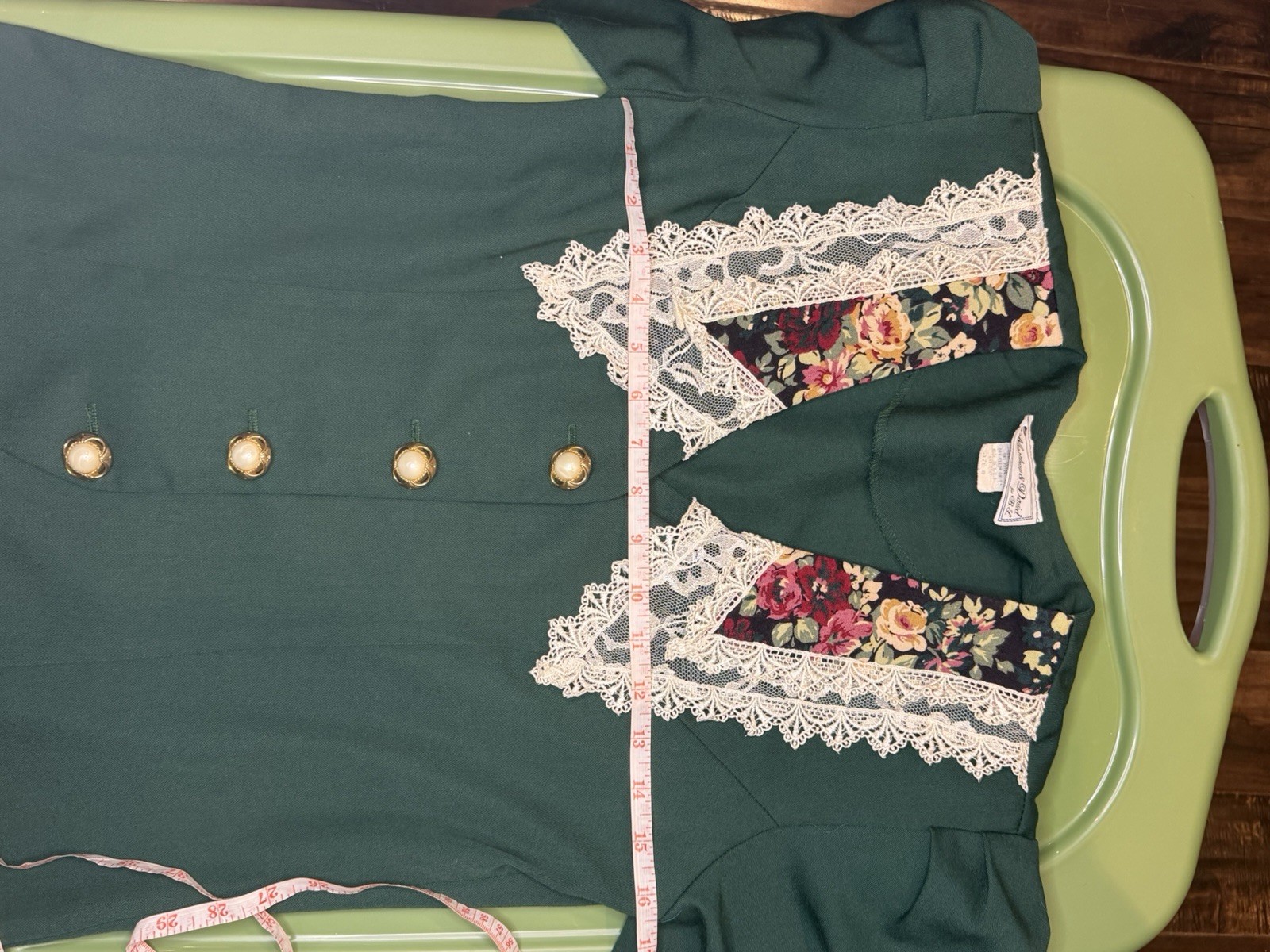 Vintage Matthew & David 2-Piece Skirt Set – Green Floral & Lace – Size 8