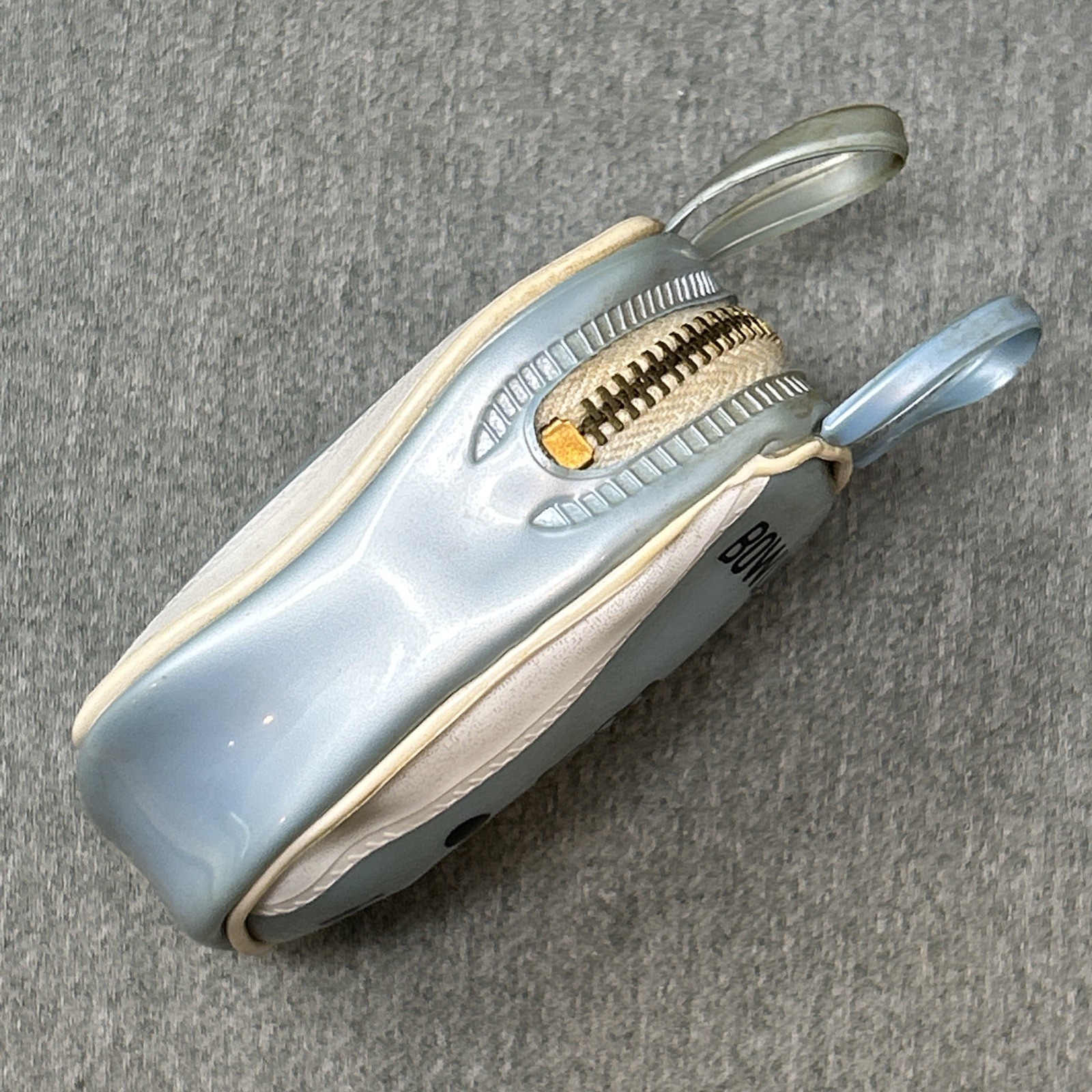 Vintage Bowling Bag Coin Purse Mini Silver Vinyl Bowler Keychain Pouch HONG KONG