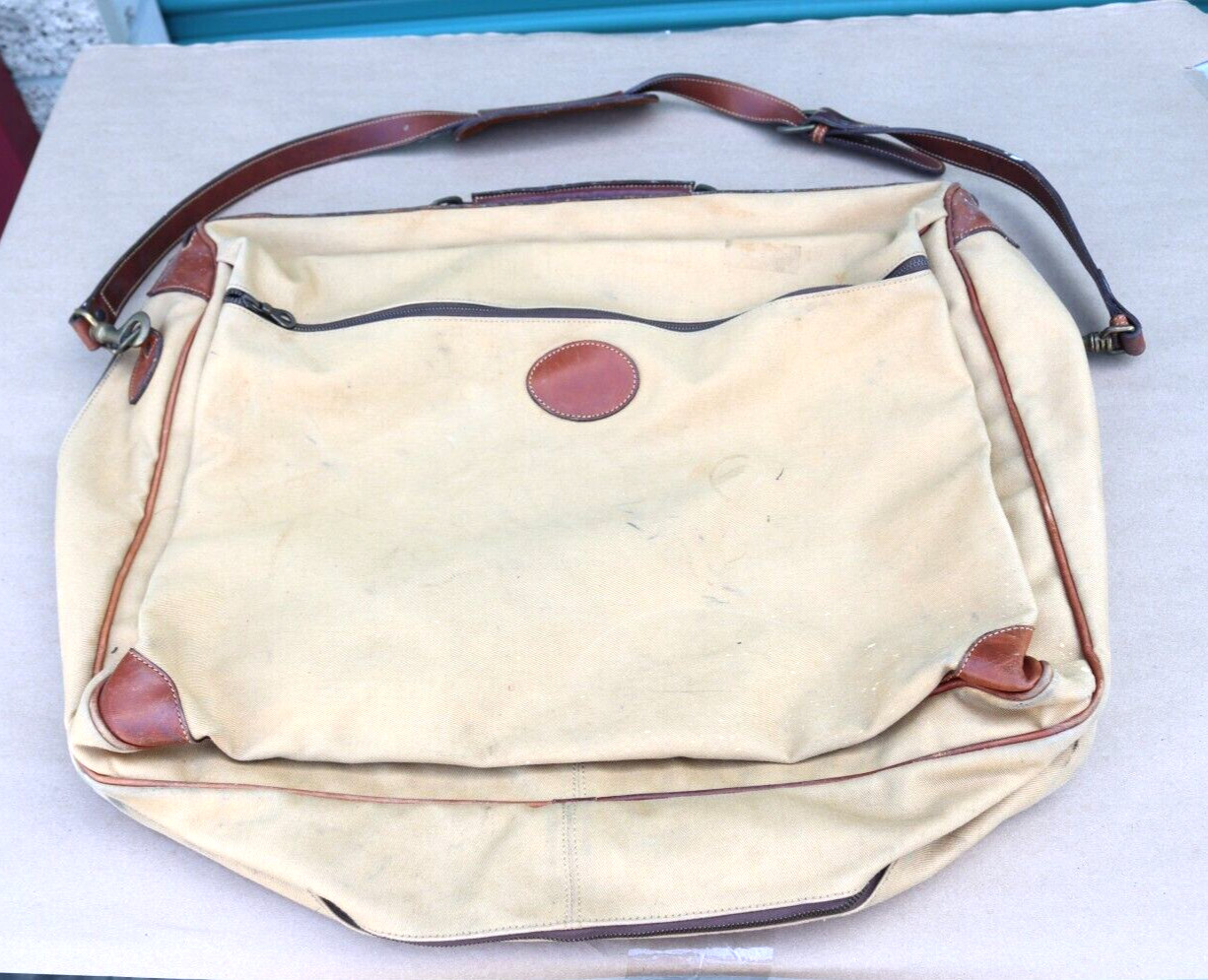 VINTAGE TUSTING LONDON CANVAS LEATHER TRIM TRAVEL GARMENT BAG 21X15X5″